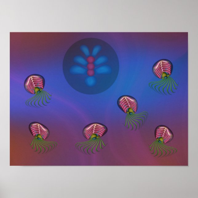 Póster Calamares espaciales y forma humana (Frente)