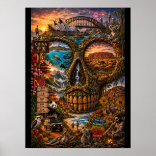 Póster Calavera Artística de China Estado de la Mente