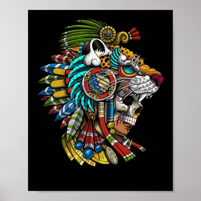 Póster Calavera azteca jaguar máscara de guerrero antiguo (Frente)