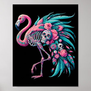 Póster Calavera azucarada femenina flamenco mexicano dia 