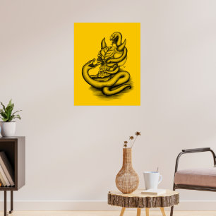 Póster Calavera - Cabeza de Diablo con Serpiente