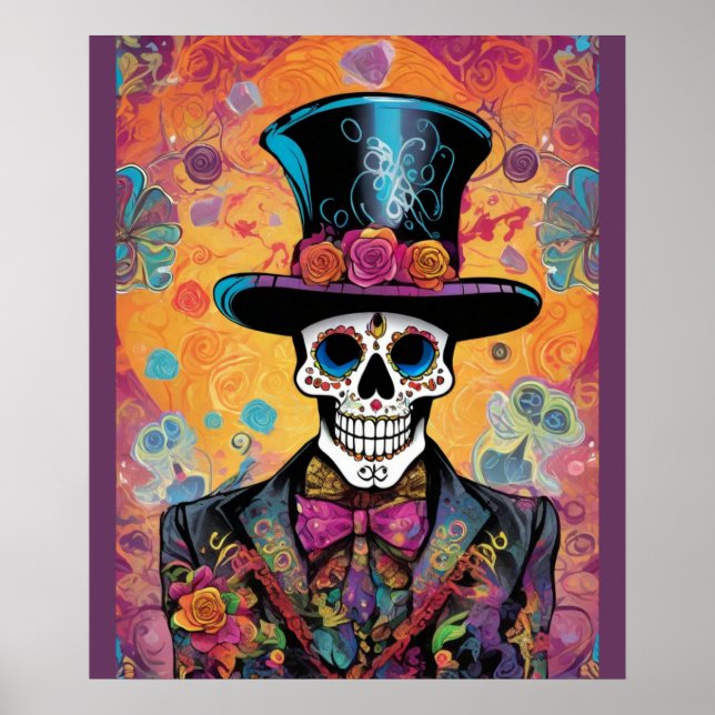 Póster Calavera colorida: Día del esqueleto muerto (Frente)