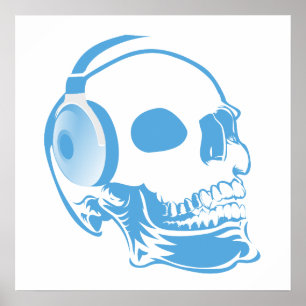 Póster Calavera con auriculares