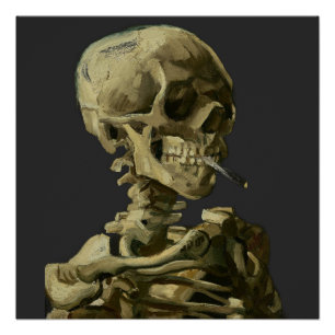 Póster Calavera con cigarrillo de Van Gogh
