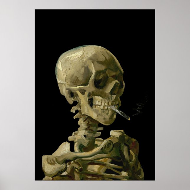 Póster Calavera con cigarrillo en llamas por Vincent van  (Frente)