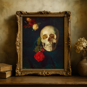 Póster Calavera con Rosas   Carl Schuch