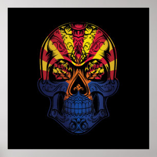 Póster Calavera De Arizona Y Bandera De Rosas