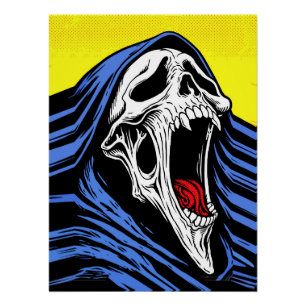 Póster Calavera de Arte Pop Gritando Infierno con Capucha