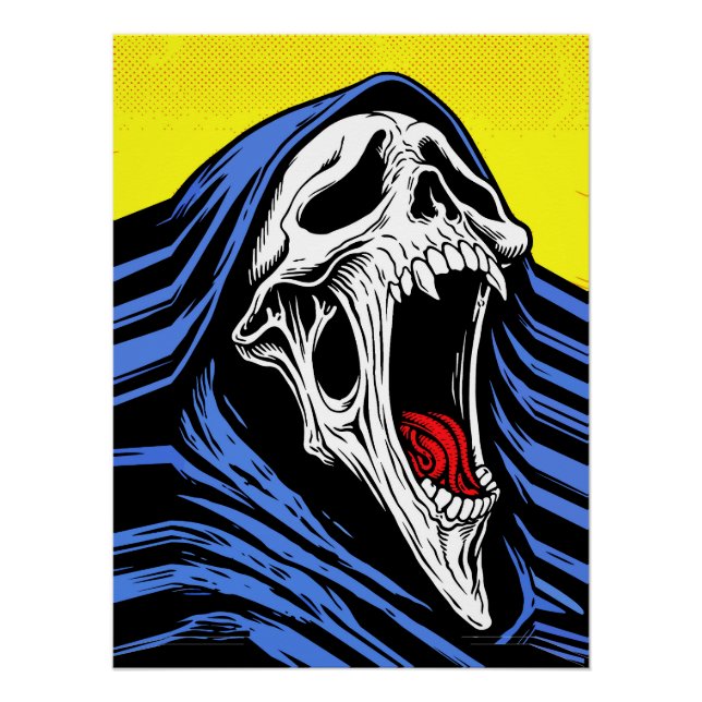 Póster Calavera de Arte Pop Gritando Infierno con Capucha (Anverso)