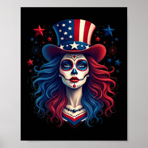Póster Calavera De Azúcar 4 De Julio Bandera Americana Sk