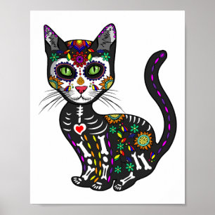 Póster Calavera De Azúcar Cato Mexicano Halloween Día Del