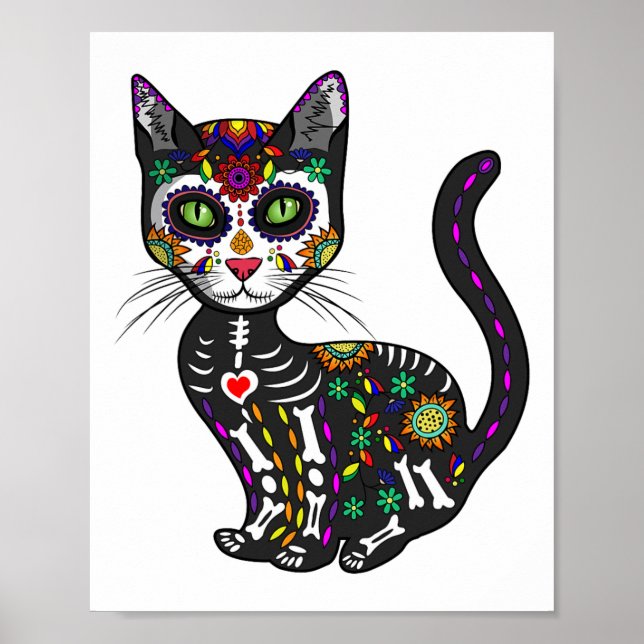 Póster Calavera De Azúcar Cato Mexicano Halloween Día Del (Frente)