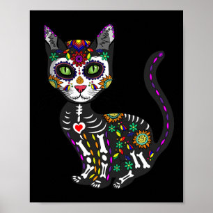 Póster Calavera De Azúcar Cato Mexicano Halloween Día Del
