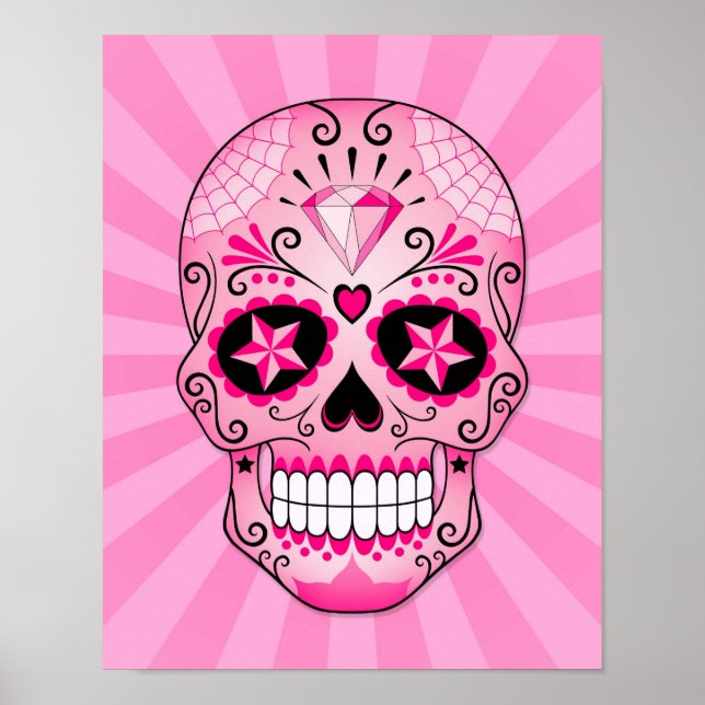 Póster Calavera de azúcar de diamante rosa (Frente)
