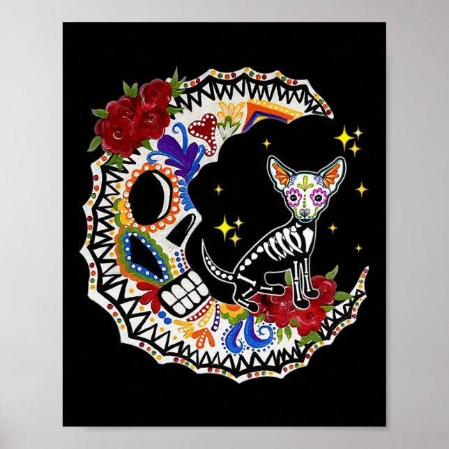Póster Calavera de azúcar de Halloween Chihuahua y amante (Frente)