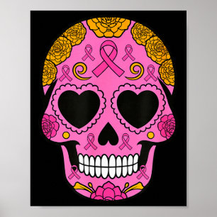 Póster Calavera de azúcar de la Conciencia del Cáncer de 