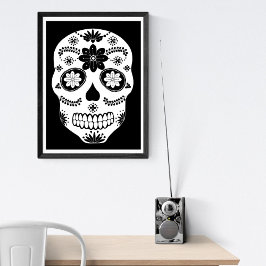 Póster Calavera De Azúcar En México 2 Poster Blanco Y Neg