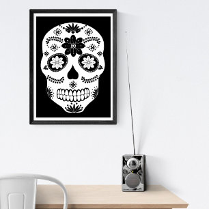 Póster Calavera De Azúcar En México 2 Poster Blanco Y Neg