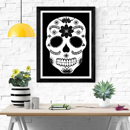 Póster Calavera De Azúcar En México En Blanco Y Negro