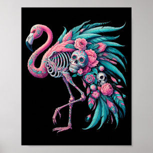 Póster Calavera de azúcar femenina Flamingo mexicano Día 