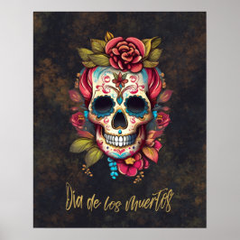 Póster Calavera de azúcar floral Día de los Muertos Españ