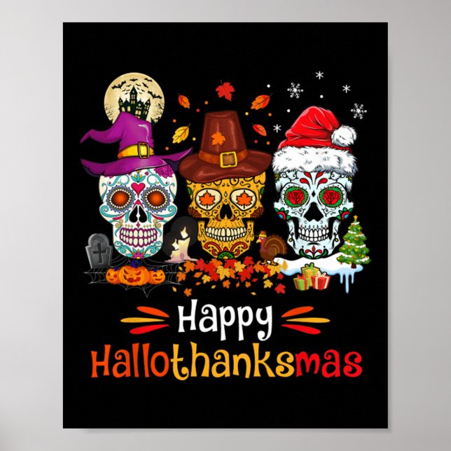 Póster Calavera de azúcar Hallothanksmas Halloween Día de (Frente)