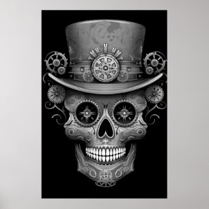 Póster Calavera de azúcar imagen en blanco y negro en un 