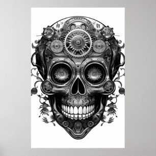 Póster Calavera de azúcar imagen en blanco y negro en un 