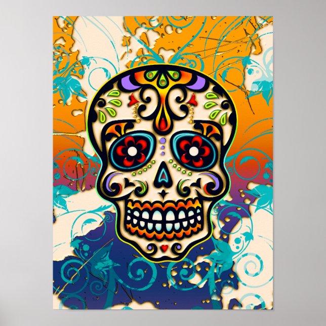 Póster Calavera de azúcar mexicana, Día de los Muertos (Frente)