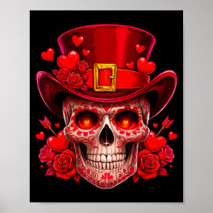 Póster Calavera de azúcar San Valentín Cupido Rosas Rojas