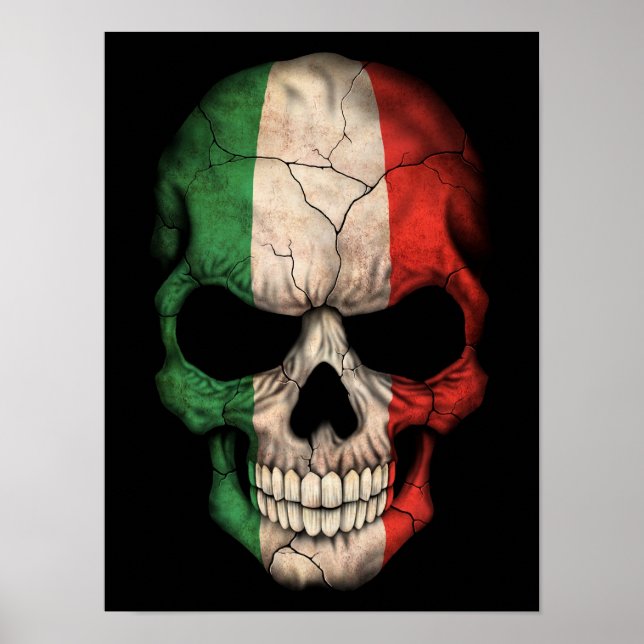 Póster Calavera de bandera italiana en negro (Frente)