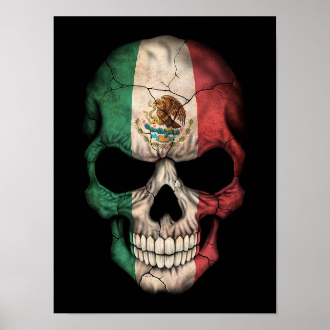 Póster Calavera de bandera mexicana en negro (Frente)