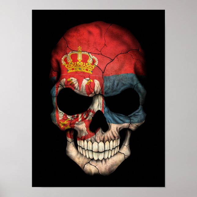 Póster Calavera de bandera serbia sobre negro (Frente)