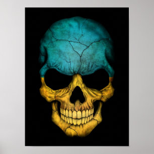 Póster Calavera de bandera ucraniana en negro