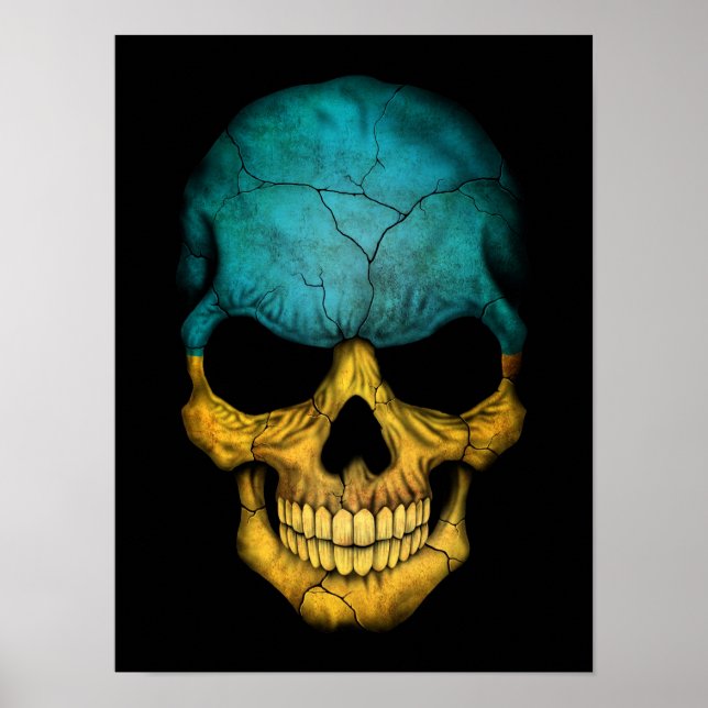 Póster Calavera de bandera ucraniana en negro (Frente)