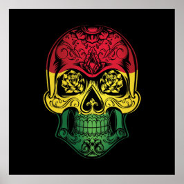 Póster Calavera De Bolivia Y Bandera De Los Rosas