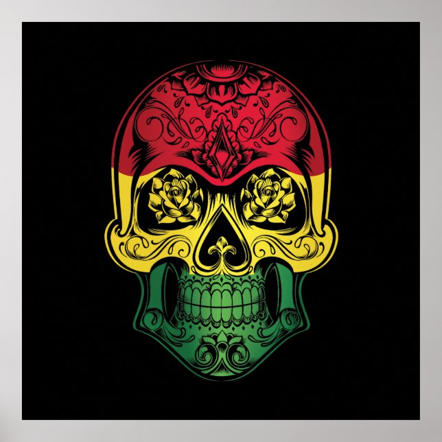 Póster Calavera De Bolivia Y Bandera De Los Rosas (Frente)