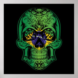 Póster Calavera De Brasil Y Bandera De Los Rosas