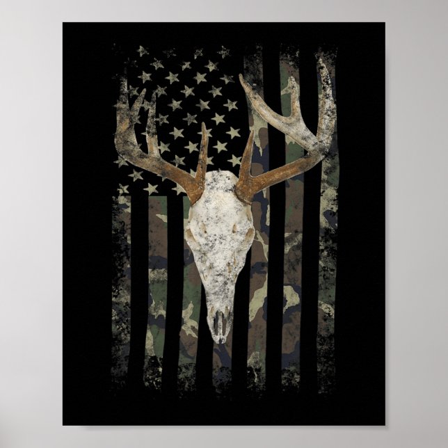 Póster Calavera de caza de ciervos Camo estadounidense Ba (Frente)