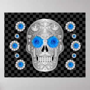 Póster Calavera de Chrome (Rosa Azul)