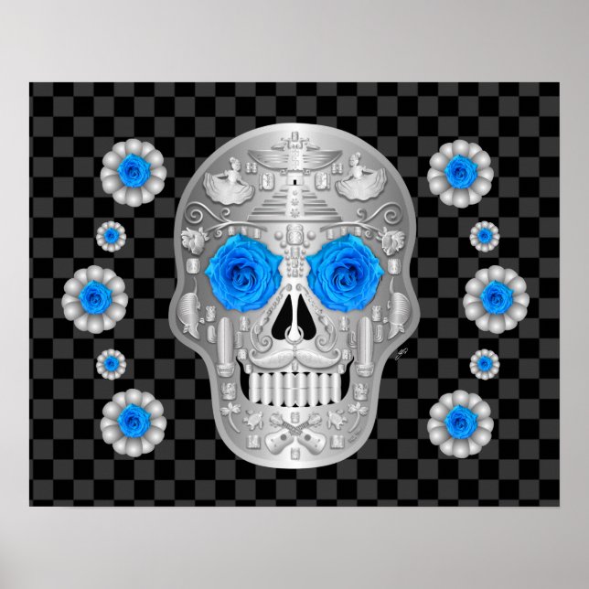Póster Calavera de Chrome (Rosa Azul)  (Frente)