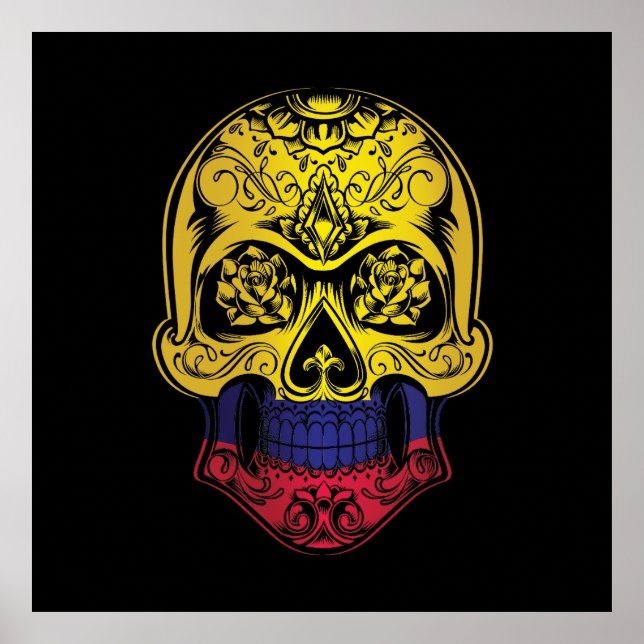 Póster Calavera De Colombia Y Bandera De Los Rosas (Frente)