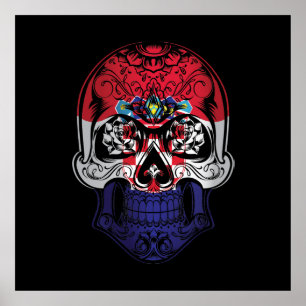 Póster Calavera De Croacia Y Bandera De Rosas