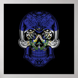 Póster Calavera de El Salvador y bandera de los Rosas