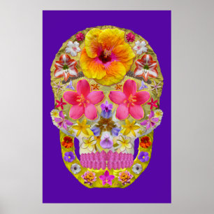 Póster Calavera de flores 4 - Tropical