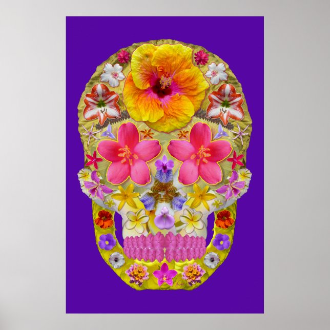 Póster Calavera de flores 4 - Tropical (Frente)