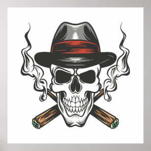 Póster Calavera de gánster con sombrero fedora