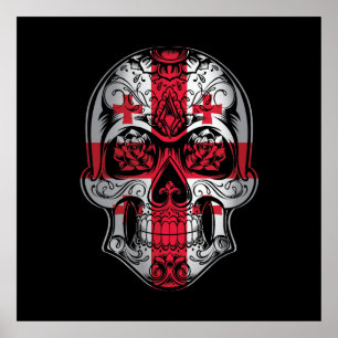 Póster Calavera De Georgia Y Bandera De Rosas