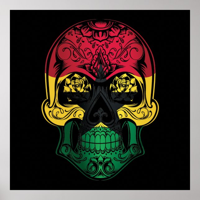 Póster Calavera De Ghana Y Bandera De Los Rosas (Frente)