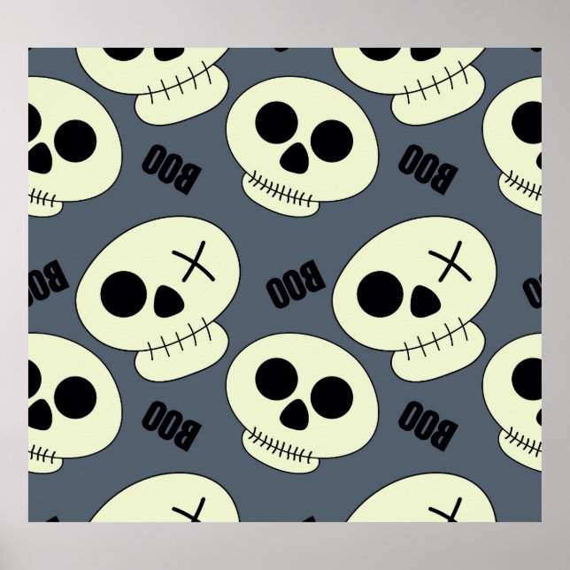 Póster Calavera de Halloween, Diseño Infantil Boo. (Frente)